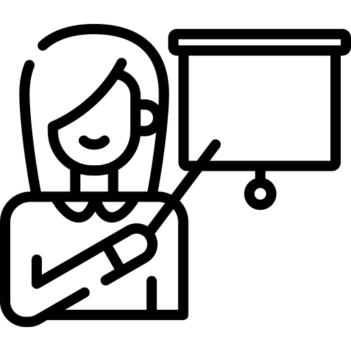 Black outline of a teacher teaching.