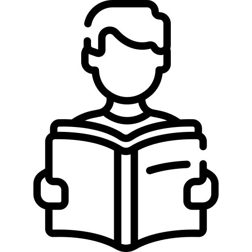 Black outline of a boy reading.